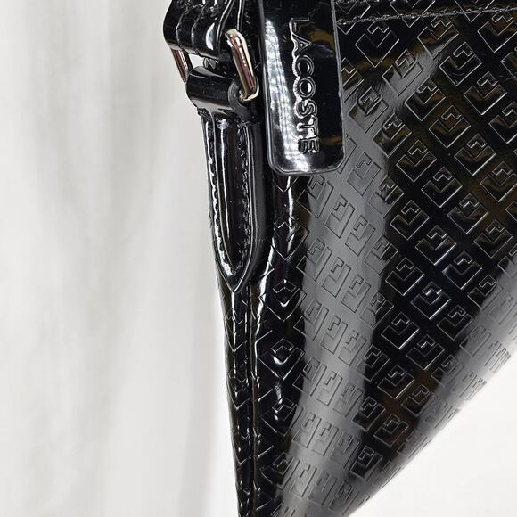 LACOSTE Black Patent Leather Crossbody/Shoulder Purse - Embossed Pattern - Picture 12 of 16